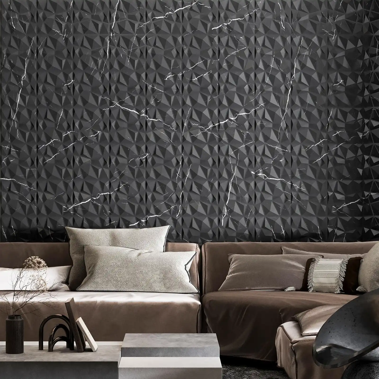 Luxury Diamond Texture 3D PVC Wall Panel for Hotel, Mall, and Commercial Decor